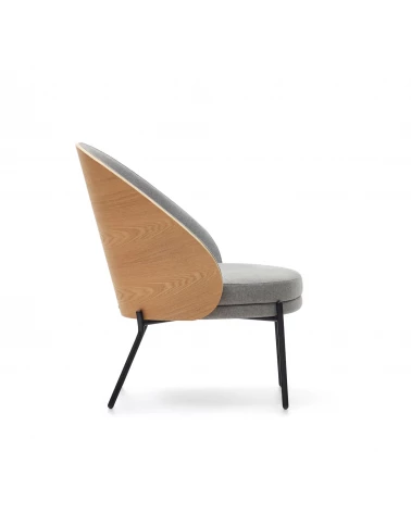 Eamy light grey armchair in an ash wood veneer with a natural finish and black metal