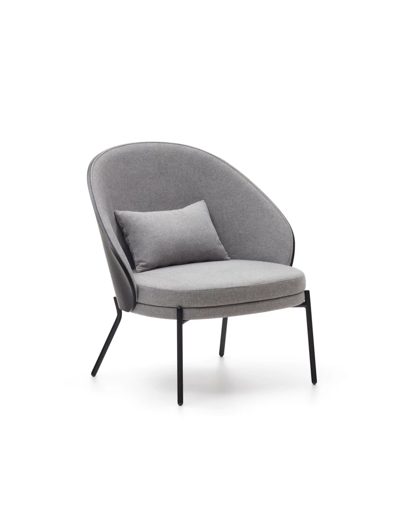 Eamy light grey armchair in an ash wood veneer with a black finish and black metal