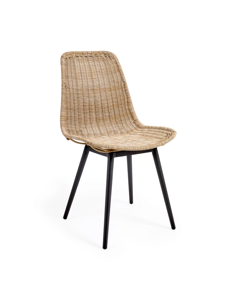 Equal outdoor chair in synthetic rattan with aluminium legs in a black finish