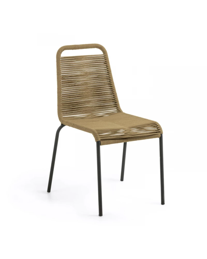 Lambton stackable chair in brown rope and steel with black finish