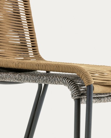 Lambton stackable chair in brown rope and steel with black finish