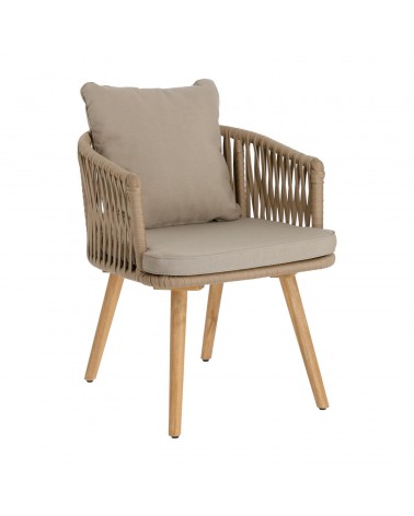 Hemlice chair in beige rope with solid 100% FSC acacia legs