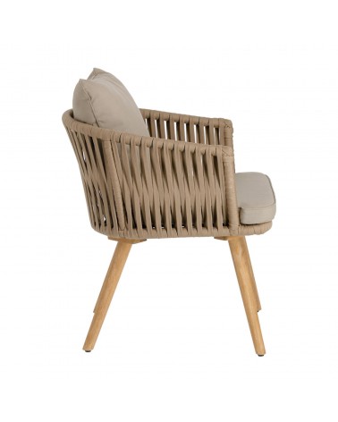 Hemlice chair in beige rope with solid 100% FSC acacia legs