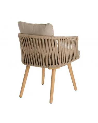 Hemlice chair in beige rope with solid 100% FSC acacia legs