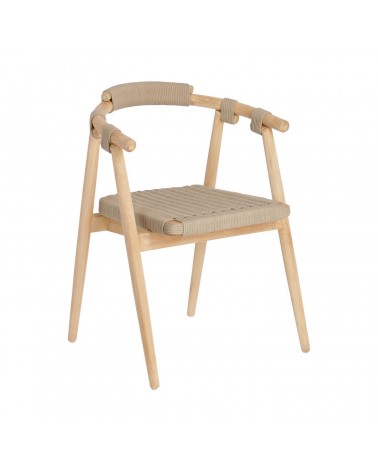 Majela stackable chair in solid 100% FSC eucalyptus with oak-effect finish and beige rope