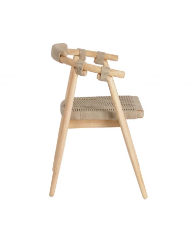 Majela stackable chair in solid 100% FSC eucalyptus with oak-effect finish and beige rope