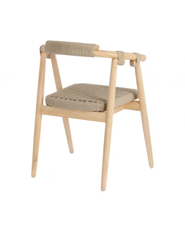 Majela stackable chair in solid 100% FSC eucalyptus with oak-effect finish and beige rope