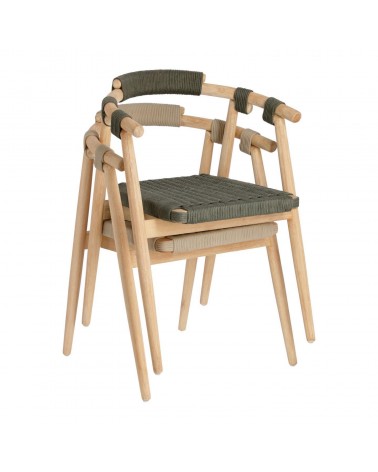 Majela stackable chair in solid 100% FSC eucalyptus with oak-effect finish and beige rope