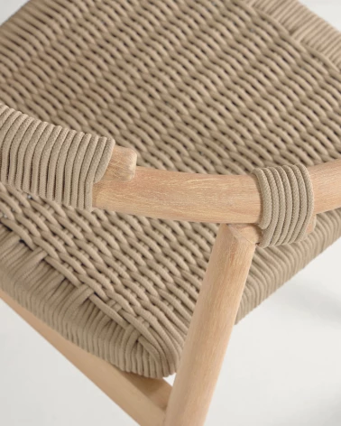 Majela stackable chair in solid 100% FSC eucalyptus with oak-effect finish and beige rope