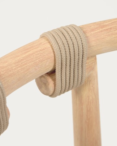 Majela stackable chair in solid 100% FSC eucalyptus with oak-effect finish and beige rope