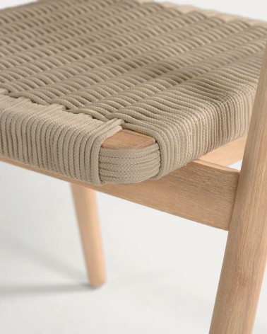 Majela stackable chair in solid 100% FSC eucalyptus with oak-effect finish and beige rope