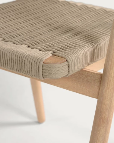 Majela stackable chair in solid 100% FSC eucalyptus with oak-effect finish and beige rope