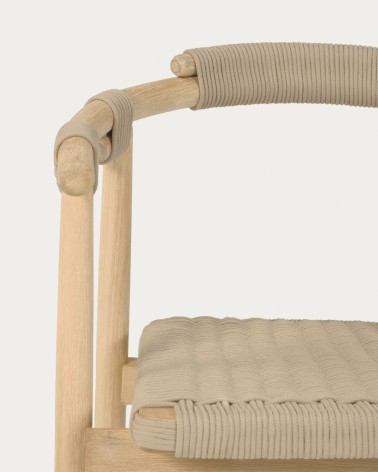 Majela stackable chair in solid 100% FSC eucalyptus with oak-effect finish and beige rope