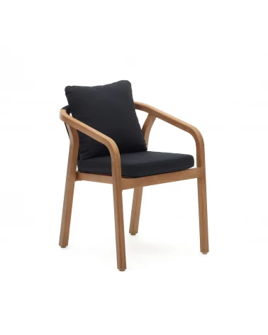 Malaret stackable chair in solid eucalyptus and black cord, FSC