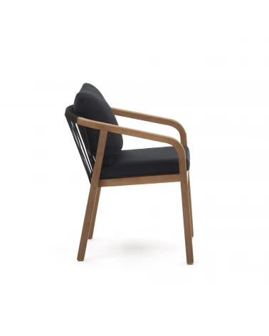 Malaret stackable chair in solid eucalyptus and black cord, FSC