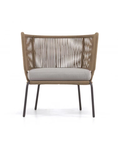 Nadin armchair in beige cord with galvanised steel legs