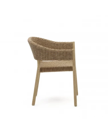 Pola 100% outdoor stackable chair in solid eucalyptus and faux-rattan with a natural finish, FSC