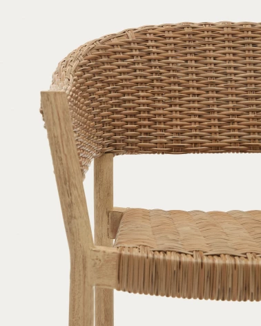 Pola 100% outdoor stackable chair in solid eucalyptus and faux-rattan with a natural finish, FSC