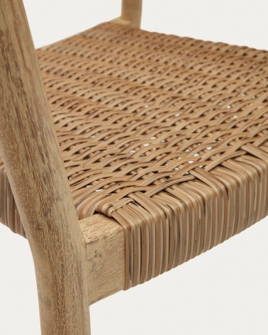 Pola 100% outdoor stackable chair in solid eucalyptus and faux-rattan with a natural finish, FSC