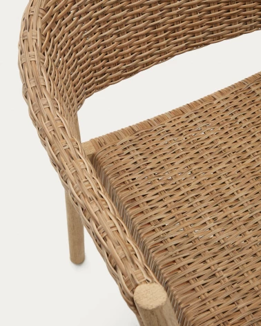 Pola 100% outdoor stackable chair in solid eucalyptus and faux-rattan with a natural finish, FSC