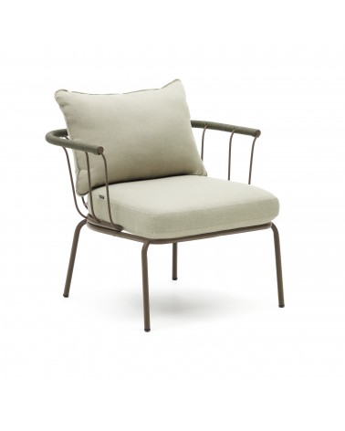 Salguer armchair in green cord and steel with a brown painted finish