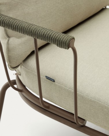 Salguer armchair in green cord and steel with a brown painted finish