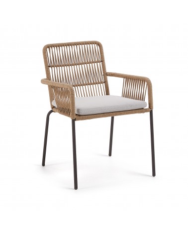 Samanta stackable chair made from beige cord and galvanised steel legs.