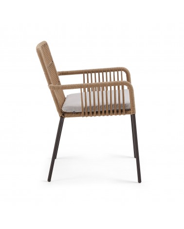 Samanta stackable chair made from beige cord and galvanised steel legs.