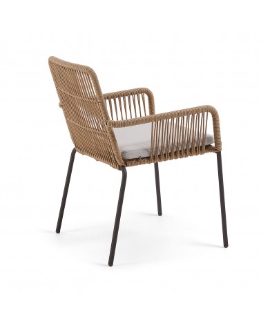 Samanta stackable chair made from beige cord and galvanised steel legs.