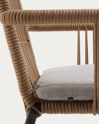 Samanta stackable chair made from beige cord and galvanised steel legs.