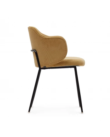 Yunia chair in mustard corduroy with steel legs in a painted black finish