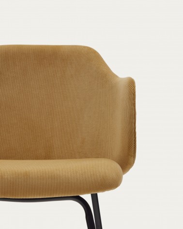 Yunia chair in mustard corduroy with steel legs in a painted black finish