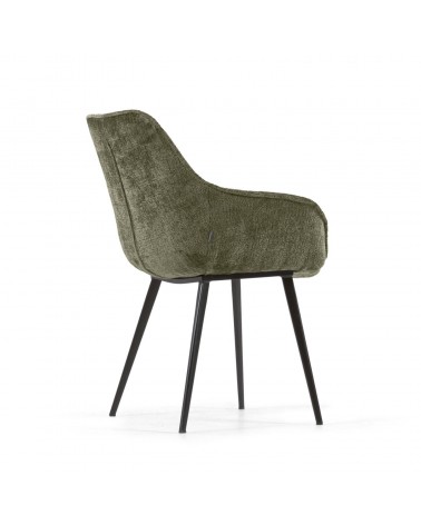 Amira chair in dark green chenille with steel legs with black finish