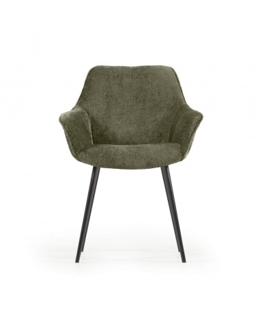 Amira chair in dark green chenille with steel legs with black finish