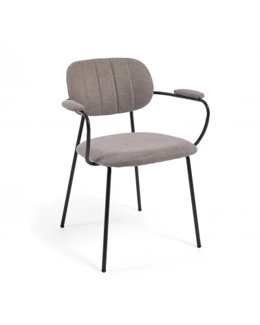 Auxtina stackable chair in light brown chenille and black steel