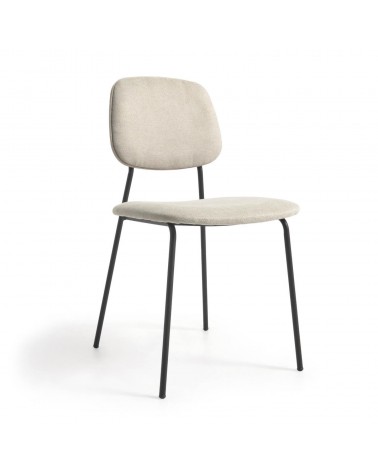 Benilda stackable beige chair with oak veneer and steel with black finish