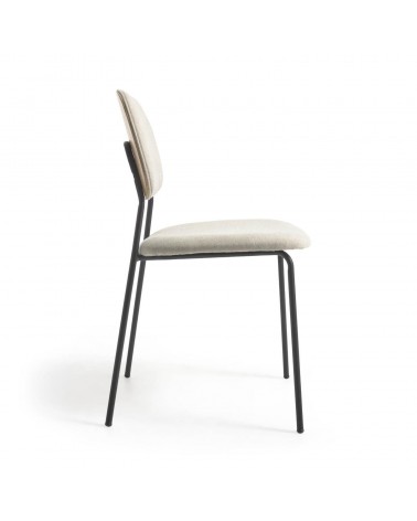 Benilda stackable beige chair with oak veneer and steel with black finish