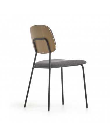 Benilda dark grey stackable chair with oak veneer and steel with black finish