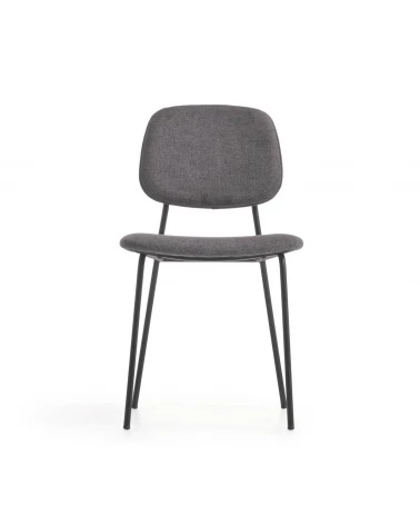 Benilda dark grey stackable chair with oak veneer and steel with black finish