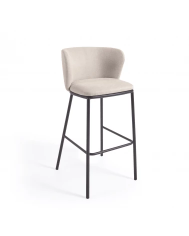 Ciselia stool in beige chenille and black steel, height 75 cm