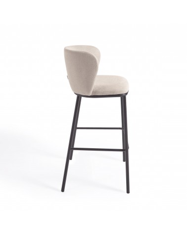 Ciselia stool in beige chenille and black steel, height 75 cm