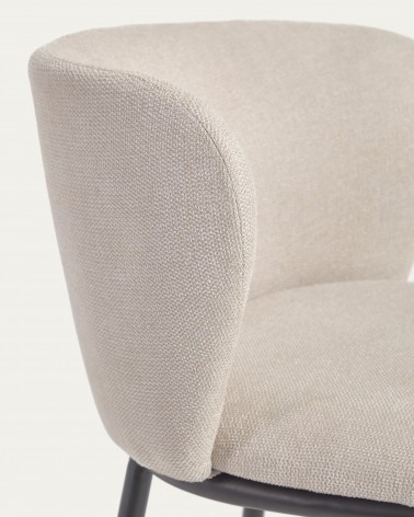 Ciselia stool in beige chenille and black steel, height 75 cm