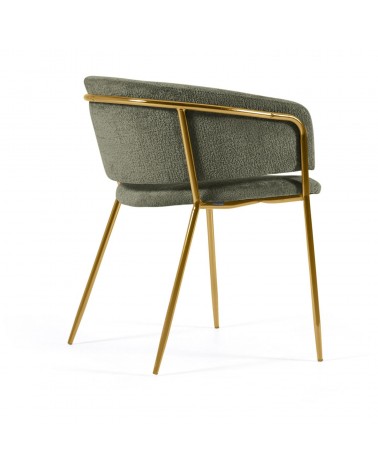 Runnie chair in dark green chenille with steel legs and gold finish