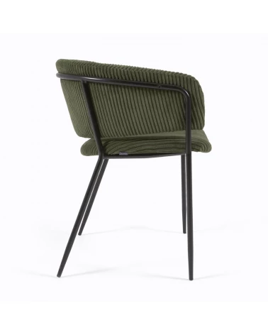 Runnie chair made from dark green wide seam corduroy and steel legs with black finish