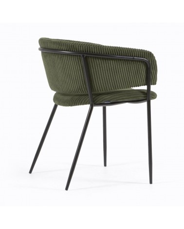 Runnie chair made from dark green wide seam corduroy and steel legs with black finish