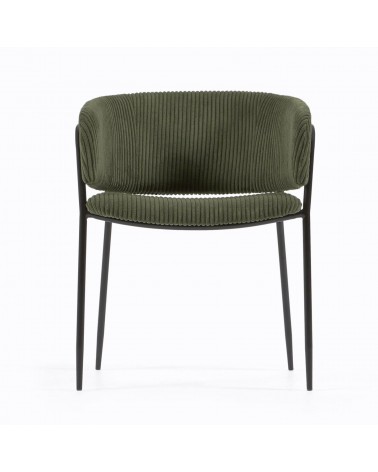 Runnie chair made from dark green wide seam corduroy and steel legs with black finish