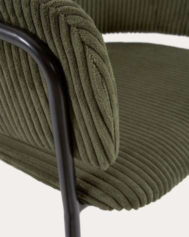 Runnie chair made from dark green wide seam corduroy and steel legs with black finish