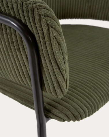 Runnie chair made from dark green wide seam corduroy and steel legs with black finish