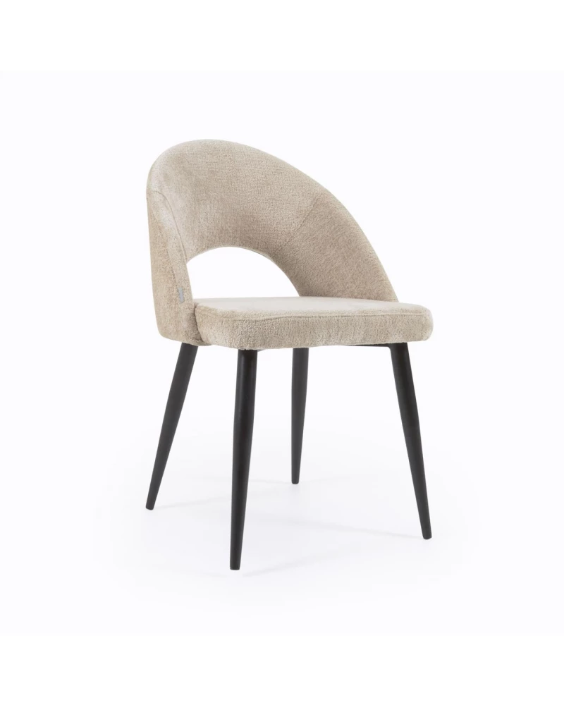 Beige chenille Mael chair with steel legs with black finish