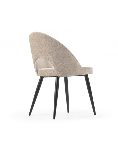 Beige chenille Mael chair with steel legs with black finish